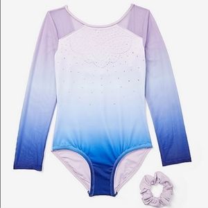 Girl Justice Ombre dazzled meshed sleeves dance leotard.
